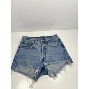 Levi’s 501 Shirts Women’s 26 Blue Denim High Rise Distressed Raw Hem Button Fly